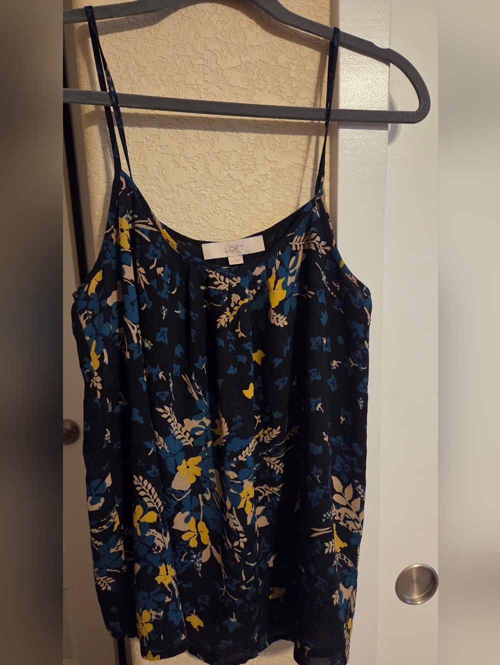 LOFT Black Floral Cami with Blue and Yellow Accents